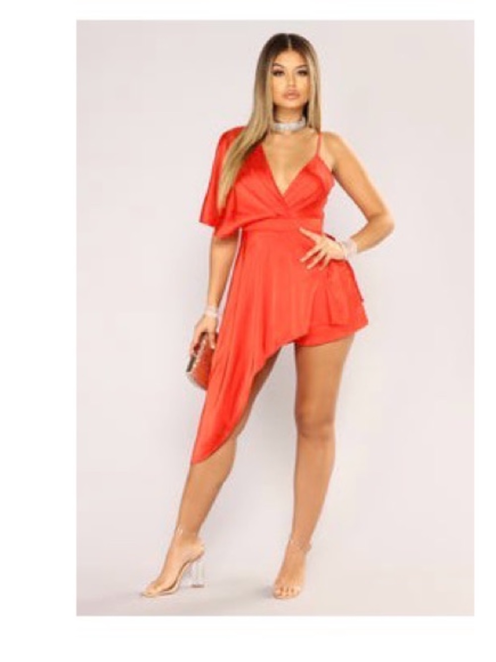 Fashion Nova Red One-Shoulder Asymmetrical Dress